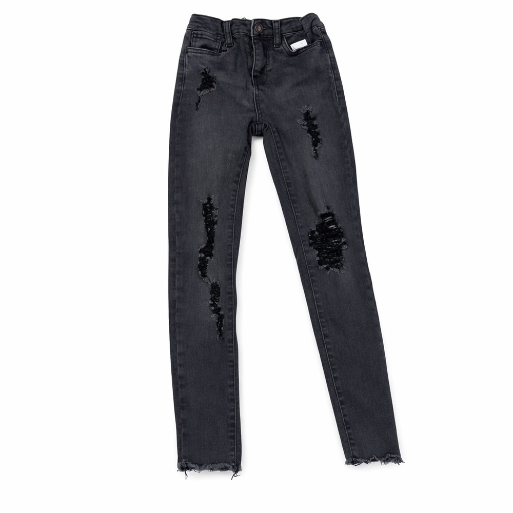 Levi’s Girls Super Skinny Jeans Size 7 Black Denim Frayed Hem